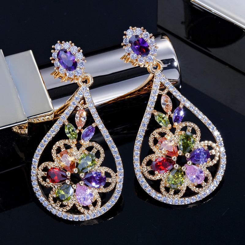 Женские серьги WWJ золотого цвета с кубическим цирконием, разноцветные длинные висячие серьги