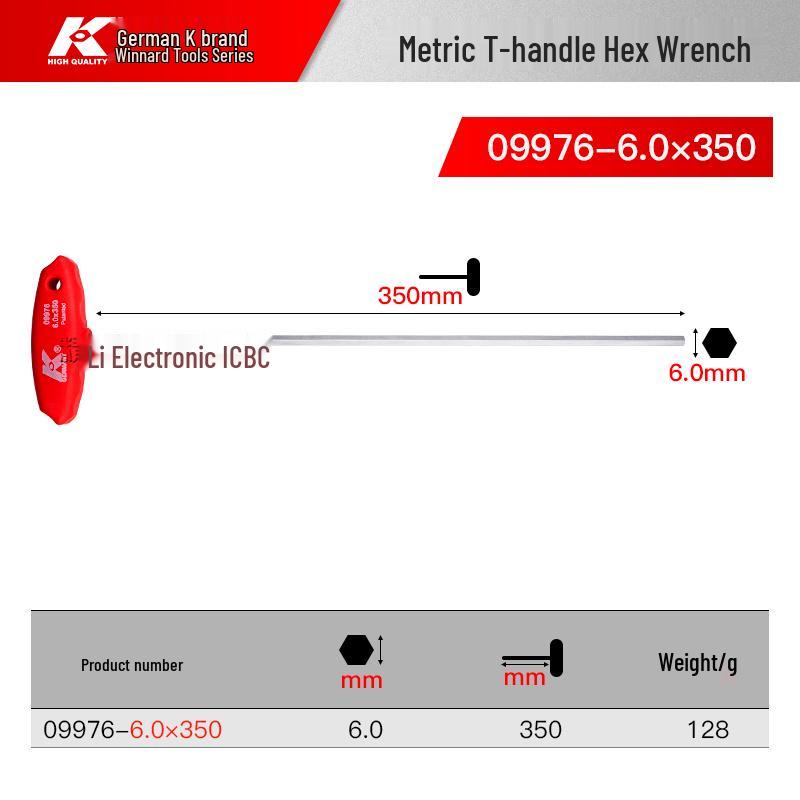 K Brand German T-Type Allen Wrench with Extended Flat Head 6-Point Screwdriver Handle, Extra Long Single Wrench