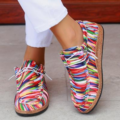 Женские сексуальные полосатые повседневные туфли - Всесезонные плоские кроссовки с простым носком, Верх из ткани, пригодной для ручной стирки, Стелька с искусственным покрытием