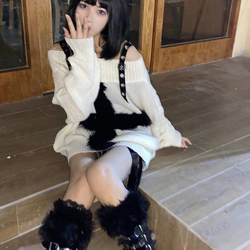 Harajuku Knitting Oversize Sweater Women White Printed Hiphop Streetwear Punk Loose Pullover Casual Women Y2k Tops Club Style