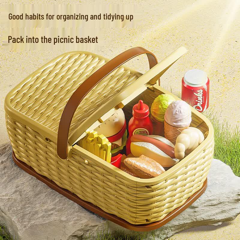 Kids' Fruit & Burger Cutting Picnic Pretend Play Set