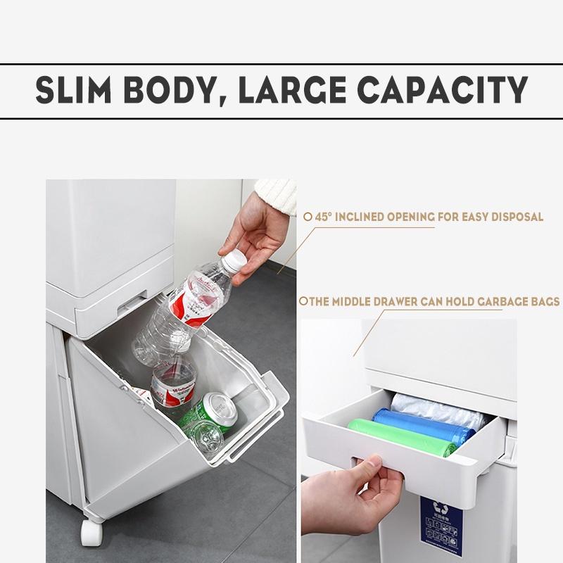 2-слойное 42-литровое кухонное мусорное ведро для раздельного сбора мокрого и сухого мусора, передвижное, для переработки, для хранения мусора, мусорное ведро, урна для мусора, мусорный бак, ПП
