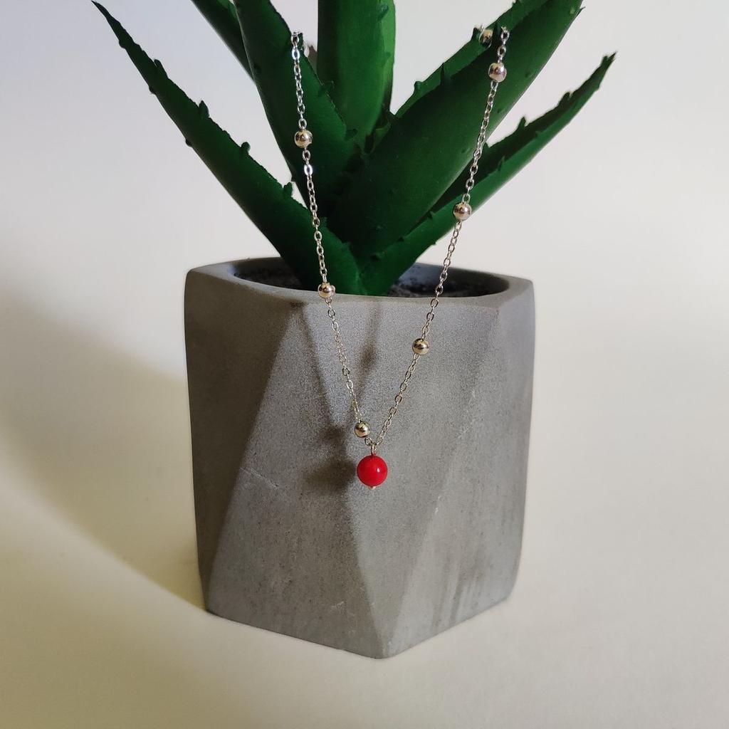 Серебряное колье с кораллом, вес изделия 3,09 гр (2147145)