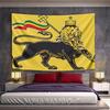 A Crowned Lion Holding a Staff with a Flag In Red, Yellow, and Green. Patterned Tapestry for Bedroom and Living Room Home Decor