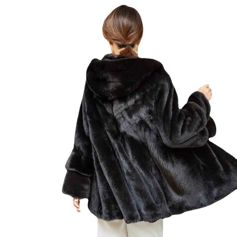 Новая женская модная шуба Haining из искусственной норки, женская шуба из искусственной цельной норки средней и длинной длины с капюшоном