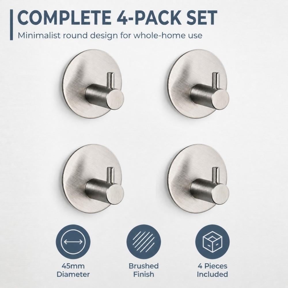 4 PCS Stainless Steel Wall Hook Black Silver Towel Hook Durable Adhesive Hook Home Bathroom Kitchen