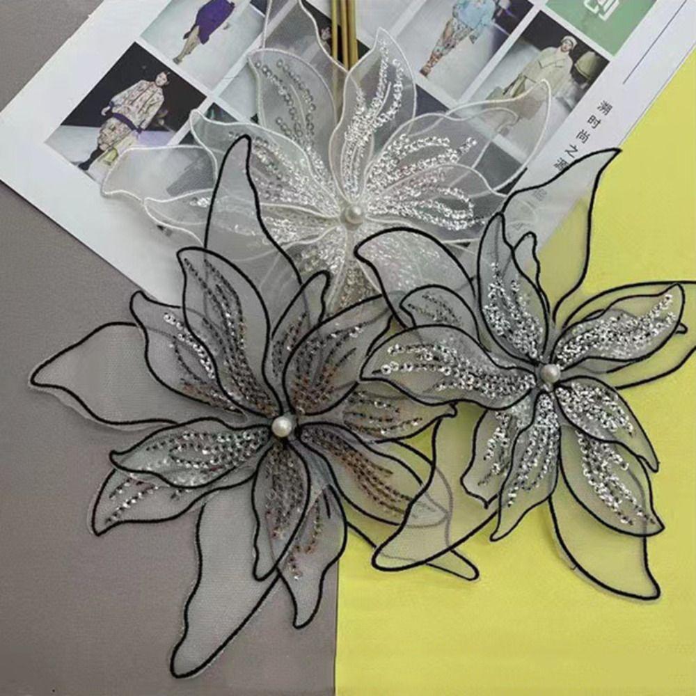 Lace Fabric Mesh Clothes Patches 20cm Flower Cloth Sticker New DIY Flower Embroidery Patches