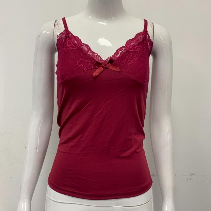 Европейское и американское кружево V-образный вырез бант однотонный на бретелях сексуальный с низким вырезом жилет однотонный облегающий топ