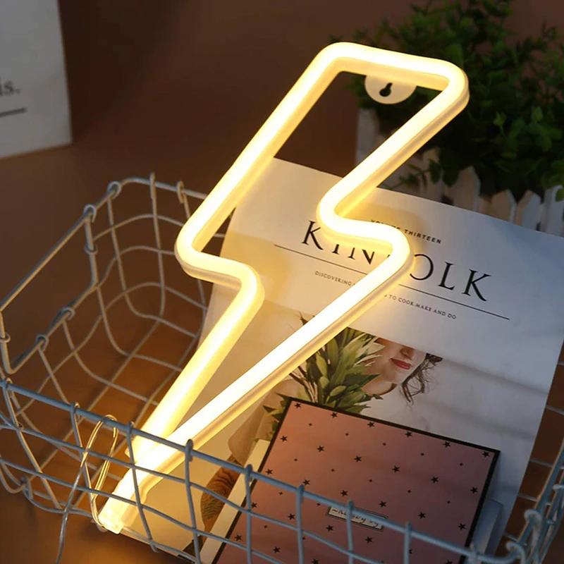 Neon Signs Lightning w Base, LED Light, Party Atmosphere Lighting, Wall Lamp, for Birthday, E-sports Room, Camping Home Decor