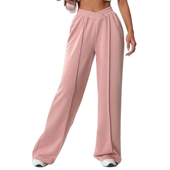 Женские брюки V-образной формы с высокой талией, прямые, широкие, длинные брюки, однотонные, свободного кроя, спортивные брюки для повседневной носки