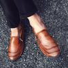 Men's Casual Patchwork Leather Zip Split Round Toe Slip-on Shoes Fashion Antiskid Suture Sole Loafer