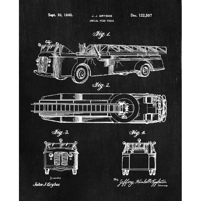 ArtCantHurtU Firefighter Gifts For Men - Set of 6 Vintage (8x10) Wall Art Fireman Room Decor Patent Prints - Fire Fighter Department Gifts Ideas