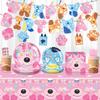 Cartoon Blue Dog Birthday Party Decoration Pink Dog Disposable Tablecloth Cup Bingo plate Baby Shower Kids Favors Party Supplies