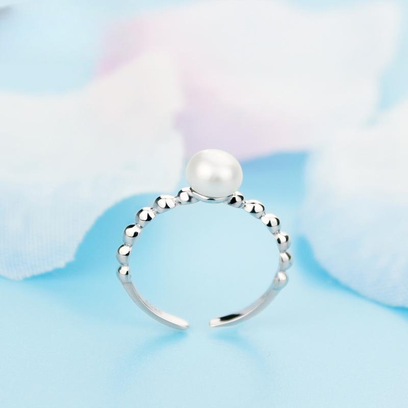 S925 Стерлингового Серебра Жемчуг Открытие Регулируемое Кольцо Простой Джокер Женские Серебряные Ювелирные Изделия
