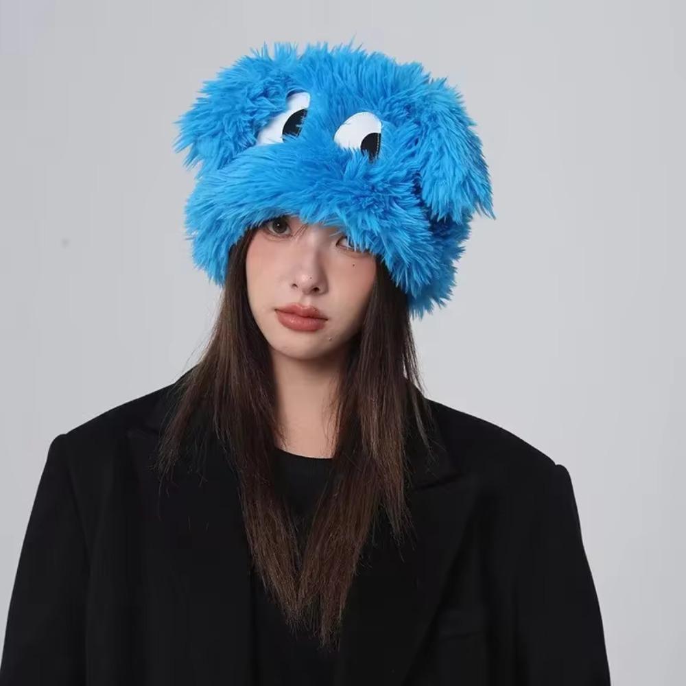 Cute Big Eyes Plush Warm Cap Fluffy Beanies Hat Korean Girl Ear Cover Hats Women