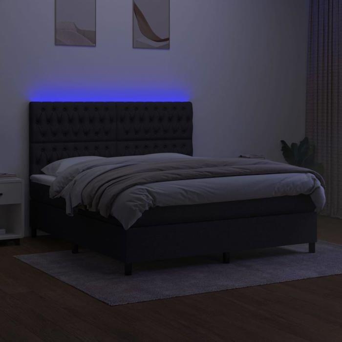 Maison Exclusive - Sommier à lattes de lit et matelas et LED Noir 180x200 cm Tissu