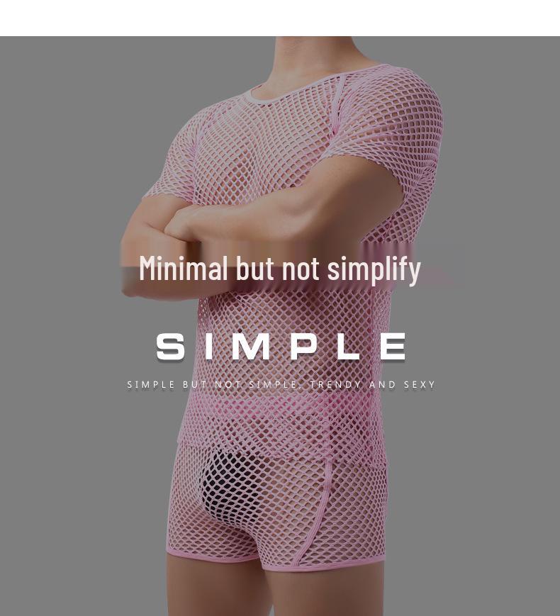 Мужская прозрачная сетчатая футболка - Соблазнительный дизайн с вырезами