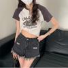 Casual O-neck Short Sleeve Letter Print T-shirt Summer Cute Female Tee Y2K Clothes Bodycon Tunics Crop Tops Fashion Tank Top