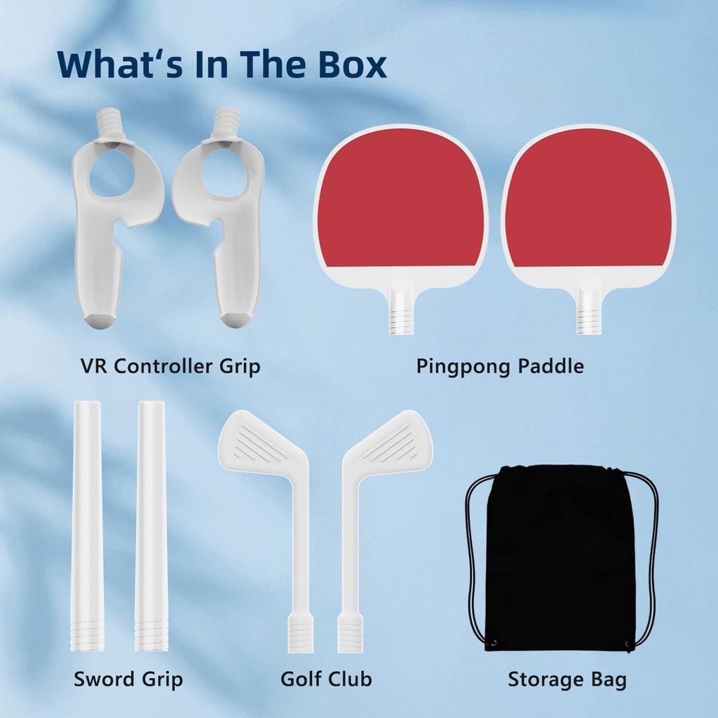 VR Sports Game Accessories Set, Golf Club, Table Tennis Paddle, Sword Grip Compatible with Meta Quest 3 Controller Accessories for Beat Saber/Golf
