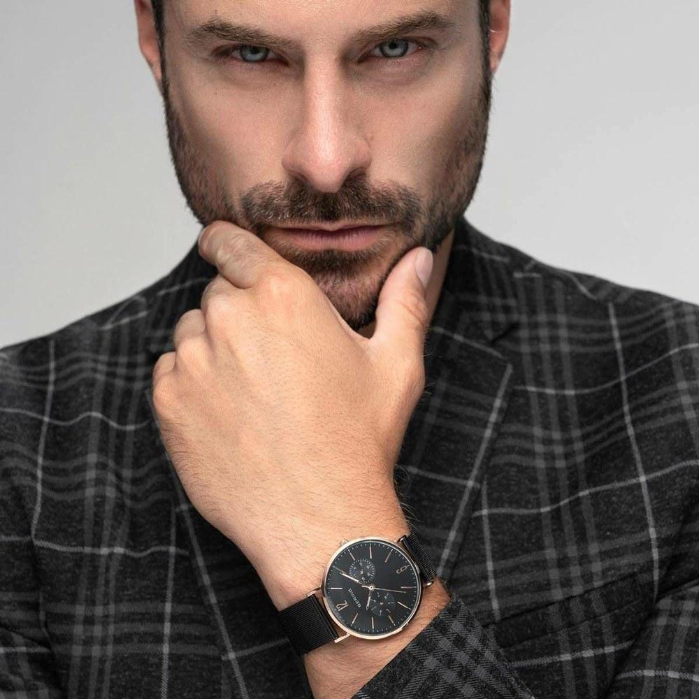BERING Unisex Watch 14240-166 Rose Gold Sapphire Glass Black Calf Leather and Stainless Steel Mesh Bands Scratch-Resistant Break-Resistant 3-Year