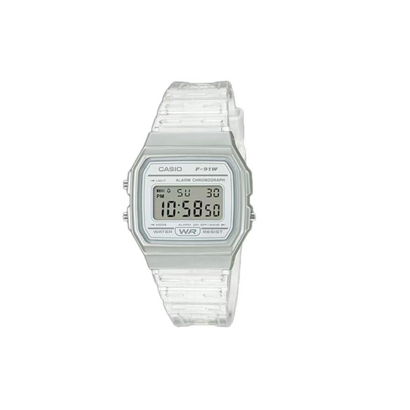Casio Индивидуальные часы модифицированная серия цветные горизонтальные полосы модифицированное стекло часов 10 лет F-91WS-7(Watch3-GaiZhuang-YueBaiCaiHong)