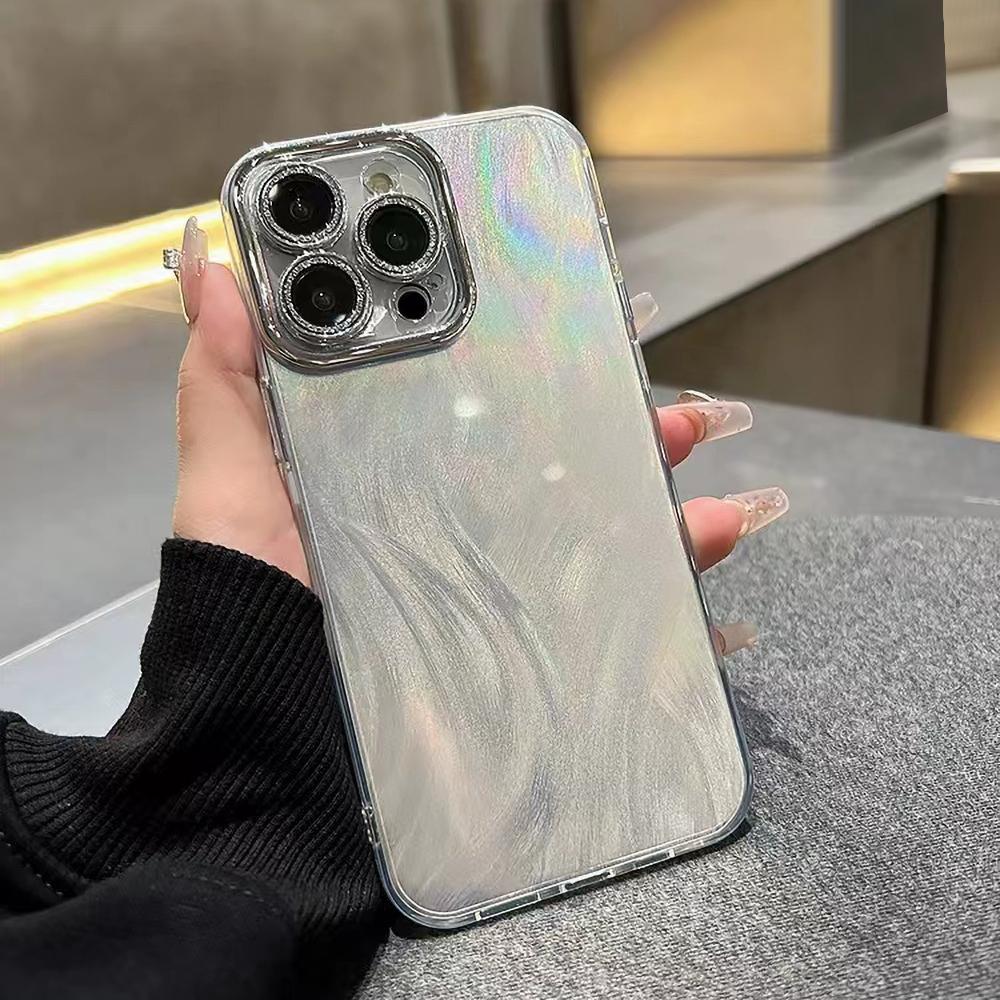 Laser Phone Case for iPhone 11 12 13 14 15 Pro Max 11 14 13 15 Laser Feather Glitter Shockproof Back Cover for iPhone 14 12 13 Pro