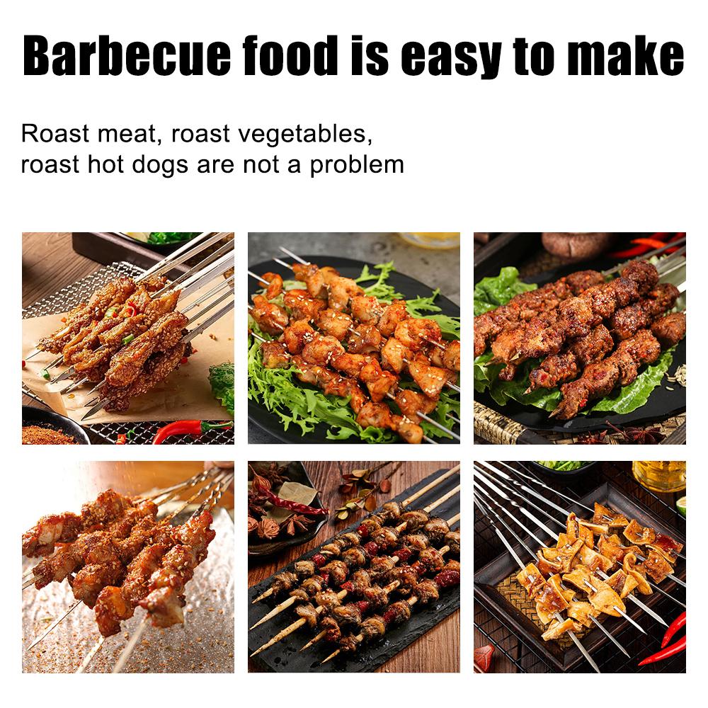 6 шт. Шампуры из нержавеющей стали Плоские Палочки для барбекю Металлические Шампуры для кебаба с Деревянной Ручкой Инструменты для уличного гриля Аксессуары для барбекю