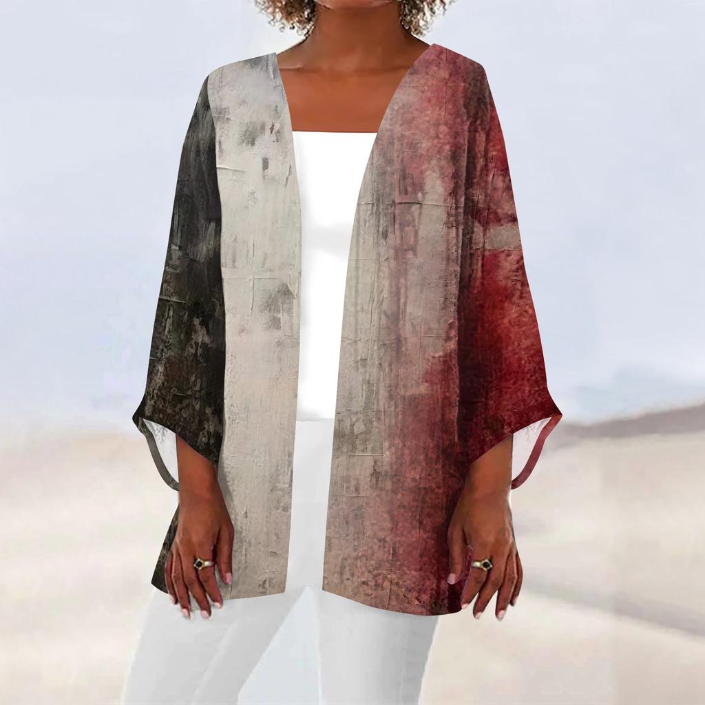 Women's Casual Fashion Print Light Medium Long Coat Cardigan