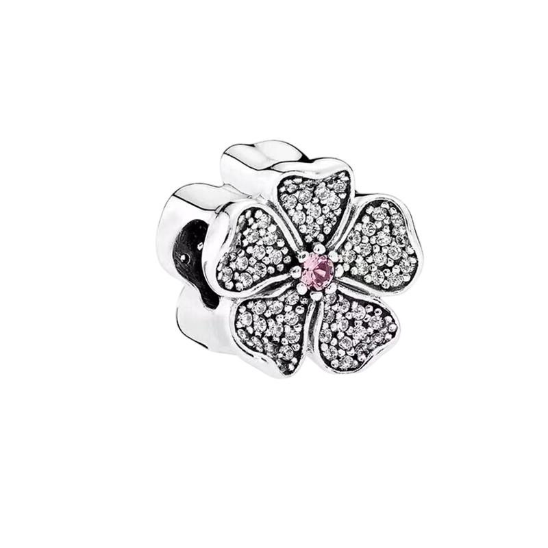 Sparking Butterfly Heart Clip Charm Beads Dangle Silver Bracelet Necklace For Diy Jewelry Women Gift
