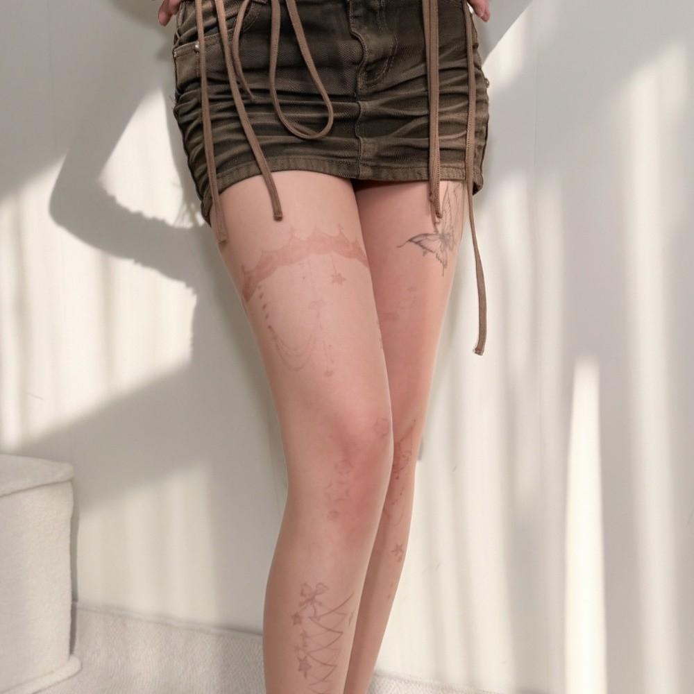 Y2K Star Jellyfish Shell Pantyhose Childishness Silk Stockings Invisible Tattoo Stockings  Party