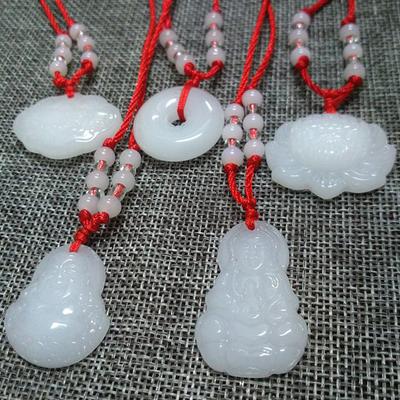 Ожерелье с подвеской из буддийского белого нефрита, сотканное вручную, с изображением лотоса Гуаньинь, Будды, с замком долгой жизни, ожерелье на удачу