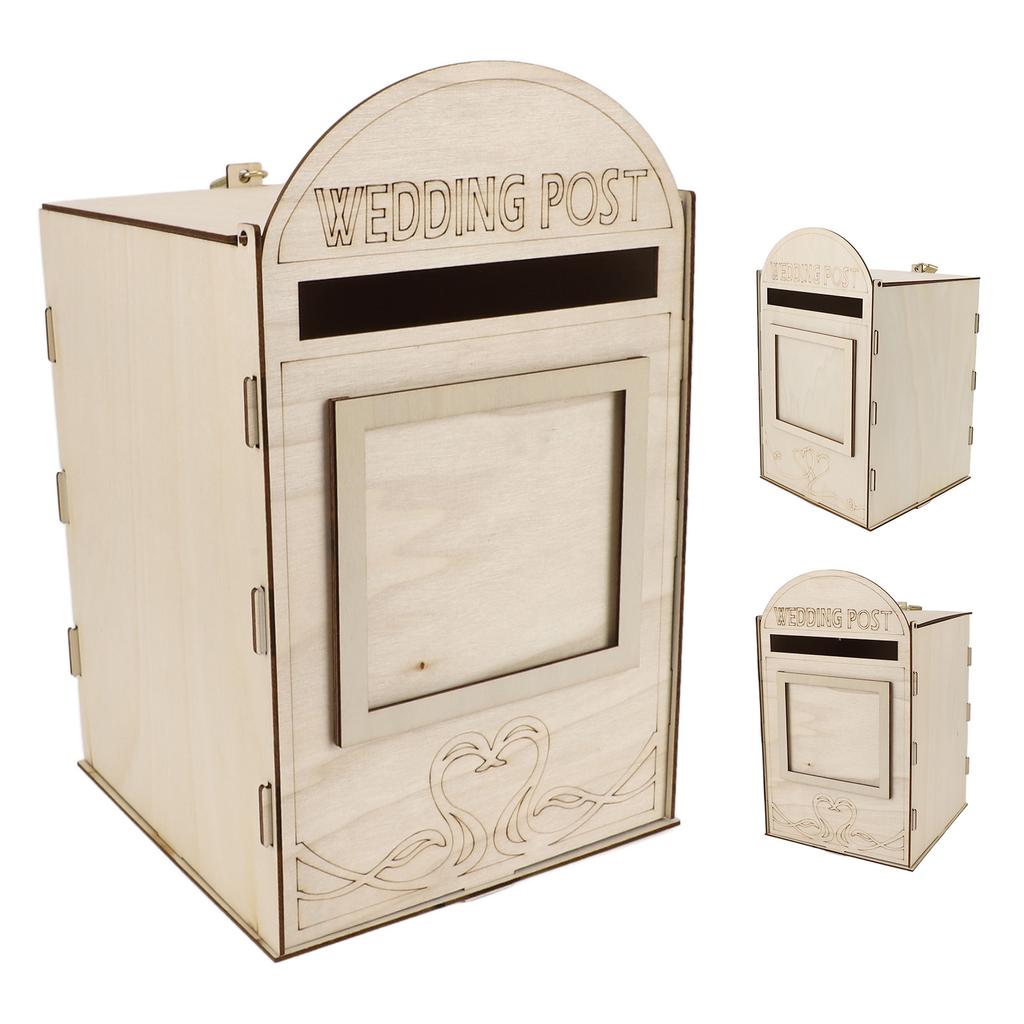 DIY Wooden Wedding Mailbox Post Box with Lock Key for Reception Wedding Anniversary Party Decoration