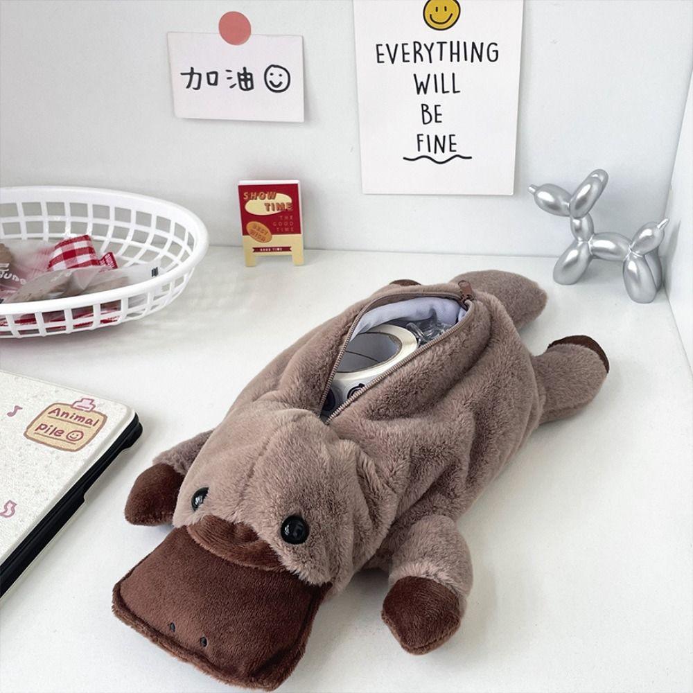 Animal Shape Platypus Plush Doll Pencil Bag Zipper Pouch Stationery Storage Bag Stationery