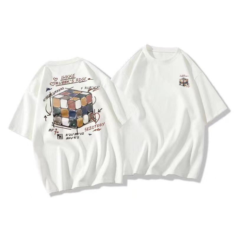 Женская хлопковая футболка с принтом больших размеров, летняя одежда для пар с короткими рукавами, повседневный свободный топ с половиной рукавов