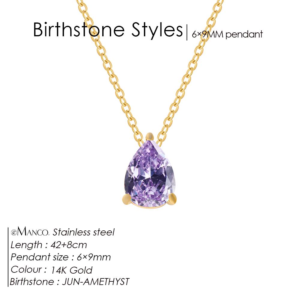 eManco Hot Sale Shiny Crystal Necklace Stainless Steel Teardrop Zirconia Pendant Women's Birthstone Collarbone Chain Wholesale