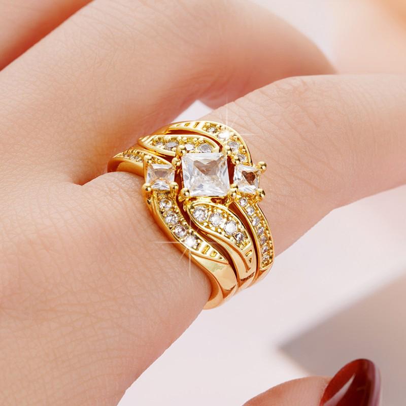 Huitan Luxury Princess Square CZ 3 шт. набор колец для женщин новые современные модные обручальные свадебные женские аксессуары новые ювелирные изделия