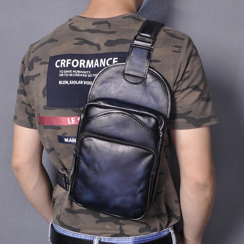 Мужская сумка Crazy Horse из натуральной кожи, повседневная модная синяя треугольная сумка на груди, дизайнерская дорожная сумка через плечо на одно плечо