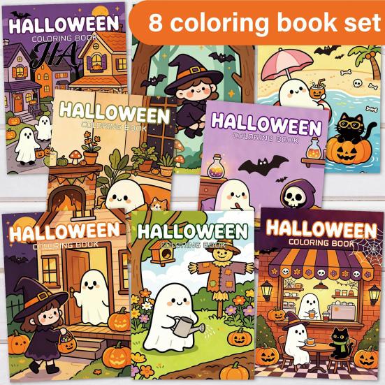 Cute Ghost Pumpkin Drawing Pads 8PCS Halloween Cartoon Coloring Book, And Illustrations, Thick Preschool Activity Book Paper Kids Set, for Party