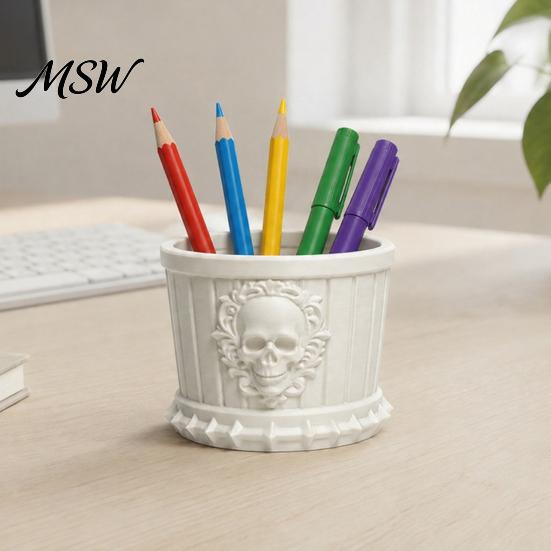 Halloween Room Decoration Gothic Skull Pen Holder, 3D Printed PLA Stationery Organizer, Creative Gift for Men Theme Container Makeup Brushes