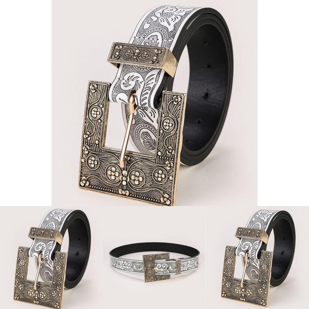 Винтажная металлическая пряжка в национальном стиле с тиснением, цветочный ремень из ПУ кожи для джинсов
