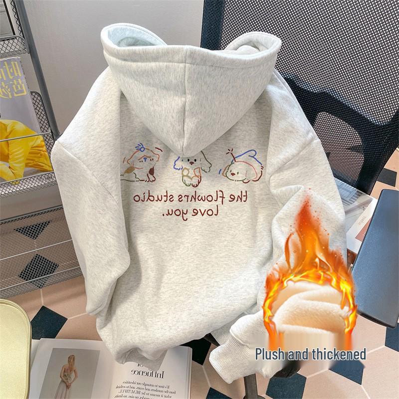Unisex Retro Cartoon Print Heavyweight Hoodie - Autumn/Winter Plus Velvet