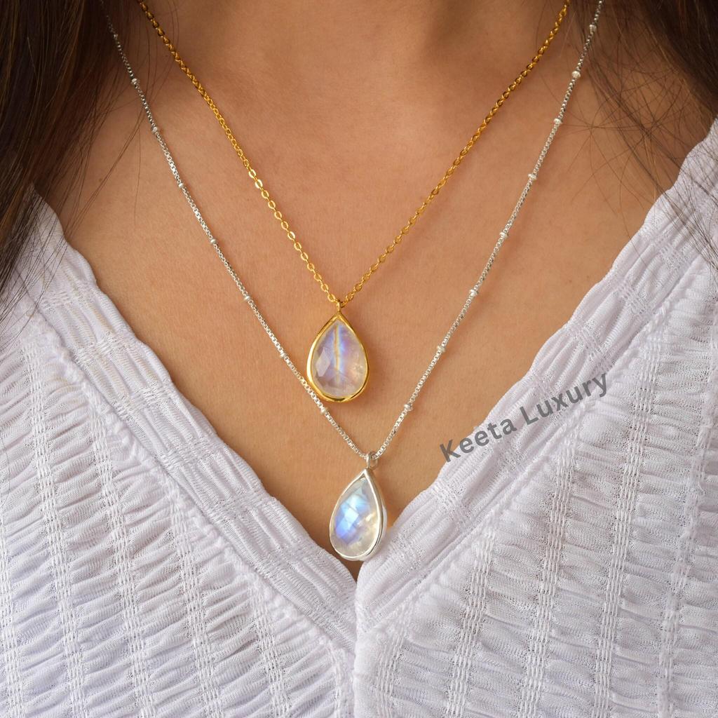 Moonstone faceted necklace , June birthstone Crystal , Teardrop gold filled bezel set moonstone on a 14k gold filled chain , bridesmaid gift