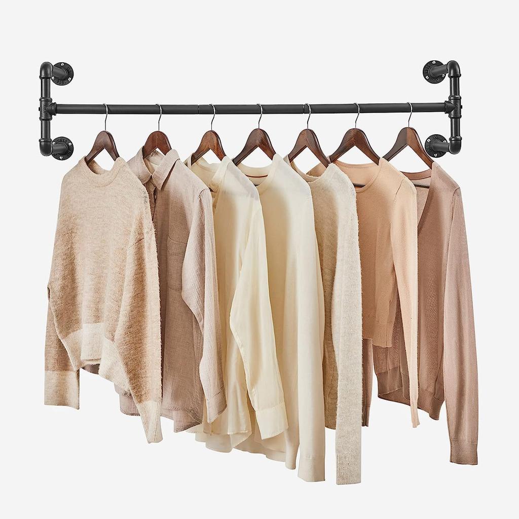 SONGMICS Wall-Mounted Clothes Rack, Set of 2, Industrial Pipe Clothes Hanging Bar, Space-Saving, 110 x 30 x 29.3 cm, Each Holds up to 60 kg