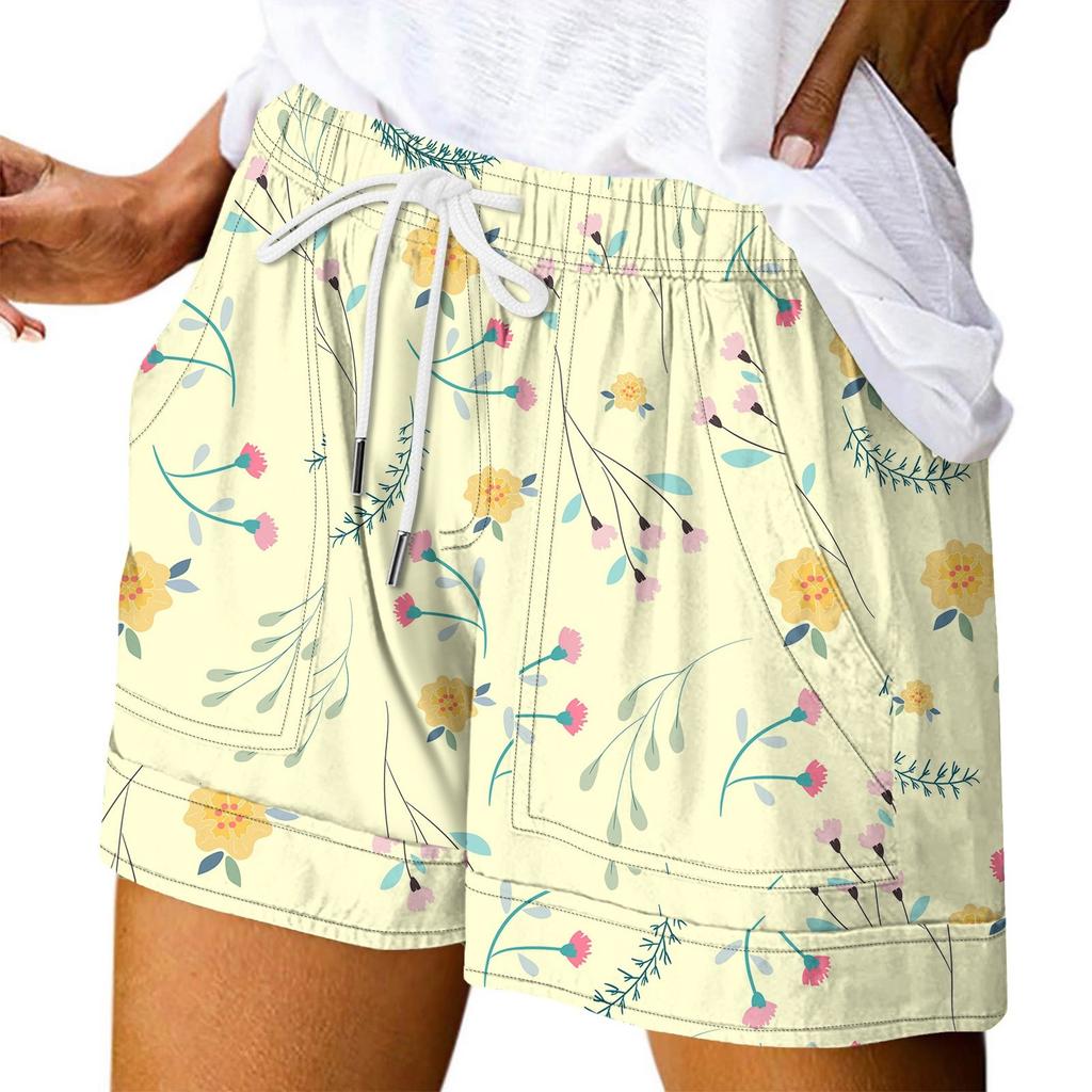 Women's Casual Summer Elastic Beach Shorts Print Casual Shorts
