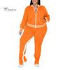 2 Pcs/Set Women Jogging Suit Plus Size Zip-up Long Sleeve Sweatsuit with Trousers Loose Fit Tracksuit Sports Outfit for Joggers