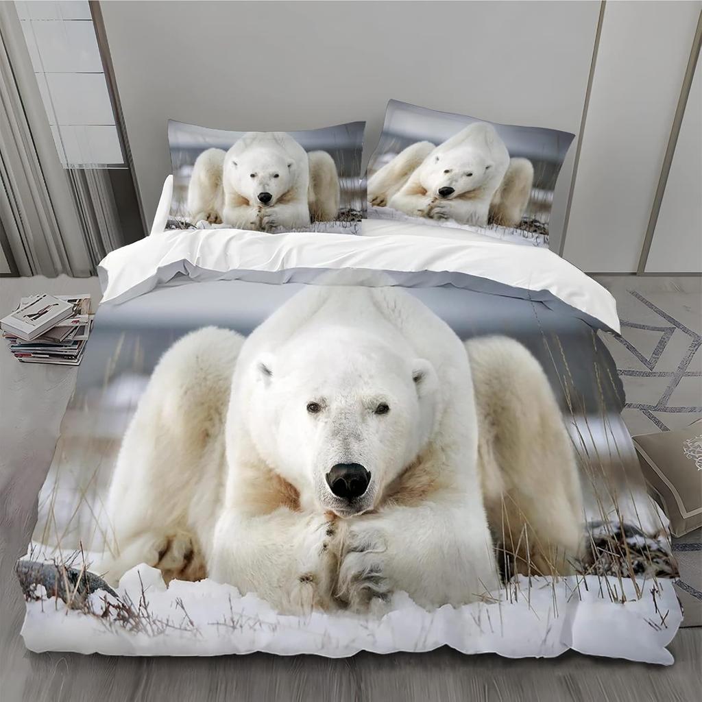 Polar Bear Duvet Cover Twin Queen Cute Arctic Animal Bedding Set Microfiber Lovely Bear Comforter Cover For Children Boys Teens
