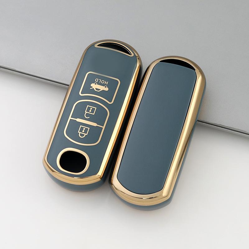 Чехол для ключа с золотой оправой для 2-кнопочных/3-кнопочных моделей Mazda CX-30, Atez, CX-4, CX-5, CX-8