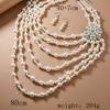 Exaggerated Multi-Layer Imitation Pearl Necklace Earrings Set With Diamonds And Flowers Gorgeous Sweater Chain For Women