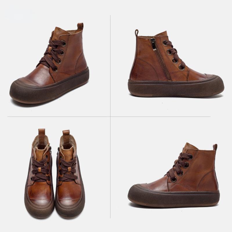 Johnature Женские короткие сапоги из натуральной кожи в стиле ретро, ​​модные универсальные туфли на плоской платформе на толстой подошве