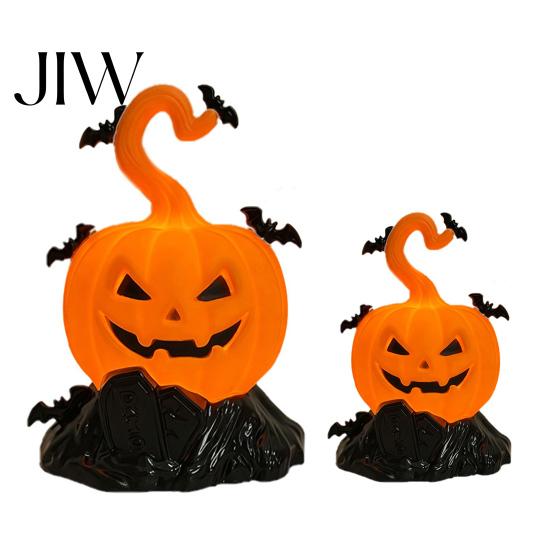 Halloween Tombstone Decoration LED Candle Light Figurine, Bat Glowing Tabletop Ornament, Warm Lighted Props Pumpkin Decor Prop for Escape Room Haunted